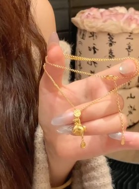 新款金色马上有钱流苏吊坠项链