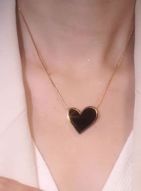 高级感钛钢黑色大爱心吊坠项链女网红抖音爆款轻奢气质百搭锁骨链