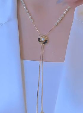 超闪镂空山茶花可抽拉调节项链女网红爆款轻奢气质百搭精美项链女