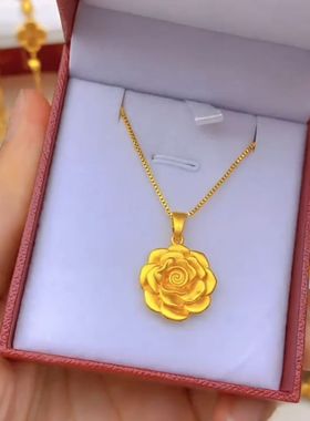 复古轻奢金色玫瑰项链女
