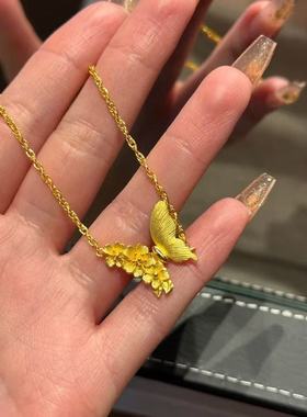 新款金色蝴蝶繁花钛钢锁骨链女