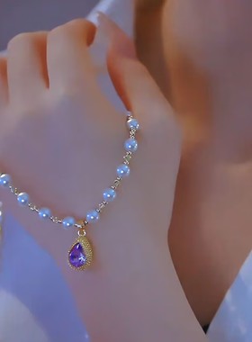 新款紫色水滴榴莲项链女网红爆款轻奢气质高级感饰品时尚精美项链