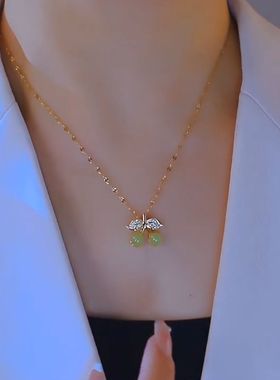 高级感绿色樱桃项链网红爆款轻奢小众设计感精致锁骨链2024年新款