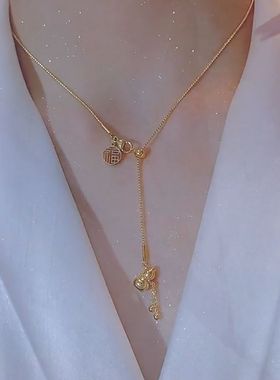 高级感抖音同款钛钢素款项链女可抽拉的中国风葫芦轻奢项链锁骨链