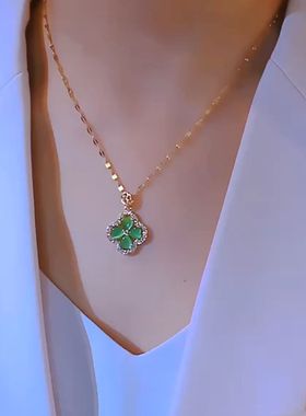 轻奢高级感绿色四叶花项链女网红爆款气质百搭不掉色洋气项链女