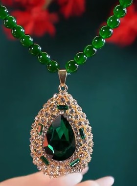 韩版绿色水滴串珠毛衣链网红爆款轻奢气质百搭长款配饰挂件毛衣链