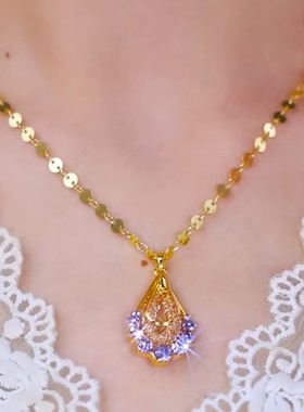 新款金丝网状紫色水滴项链女网红爆款轻奢时尚大气高级精美项链女