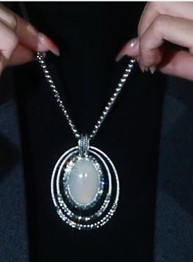 欧美风银色圆环水滴毛衣链网红爆款轻奢气质百搭小众设计感毛衣链