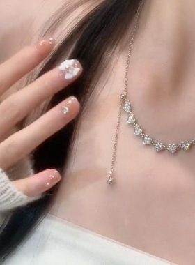 银色爱心抽拉锁骨链女轻奢百搭