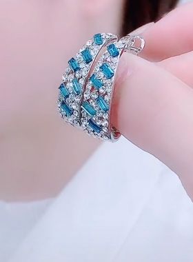 高级感复古蓝水晶耳圈网红港风轻奢耳饰小众设计满钻耳环2023新款