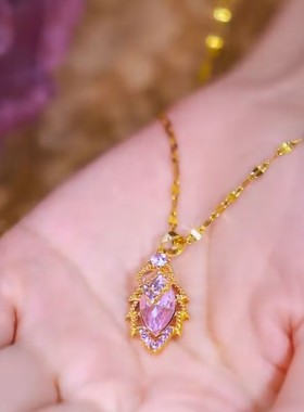 时尚紫色锆石叶子项链女轻奢小众设计高级感百搭爆款精美项链女