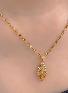 高级感猫眼石树叶吊坠项链女个性时尚锁骨链小众设计金色气质颈链