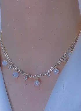 高级感人鱼姬珍珠项链女锁骨链设计感小众轻奢颈链配饰2022年新款