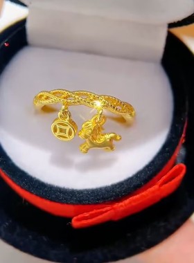 金色小马铜钱开口戒指女简约