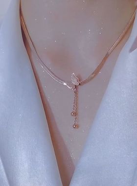 高级感韩版简约磨砂蝴蝶钛钢项链