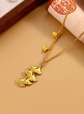 新中式金色三生有杏项链女网红爆款轻奢气质百搭小众设计感项链女
