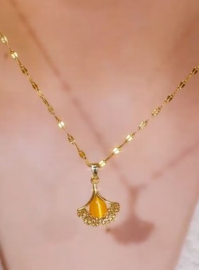 超闪三生有幸银杏叶项链女网红爆款气质时尚小众轻奢高级感项链女