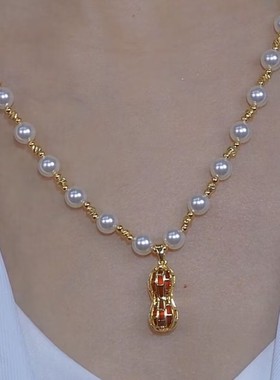 新款高级感花生珠珠项链女网红爆款轻奢气质百搭小众设计感项链女