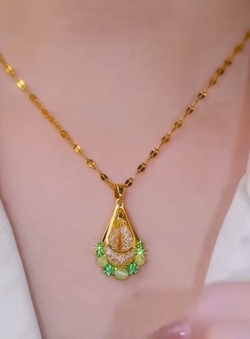 新款绿色闪钻水滴项链女新款轻奢高级感气质百搭饰品精美项链女
