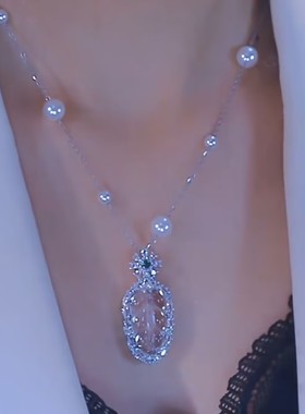 新款时尚半透明金枝玉叶珠珠项链