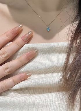 蓝色爱心水滴项链女小众高级感