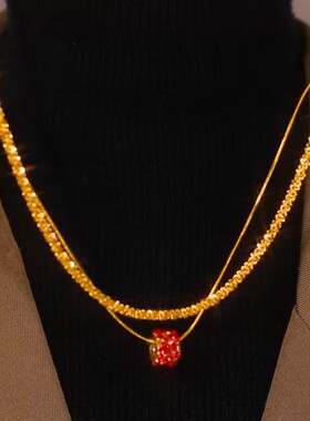 高级感双层红色路路通小蛮腰项链网红叠戴气质轻奢百搭毛衣项链女