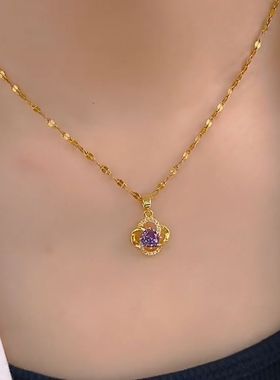 高级感清新四叶花项链女钛钢抖音同款韩版小众设计饰品2022新款潮