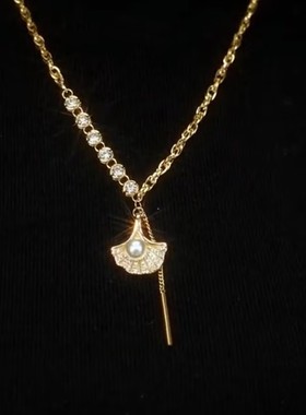 秋冬金色银杏叶毛衣链女轻奢小众设计高级感小众设计感精美毛衣链