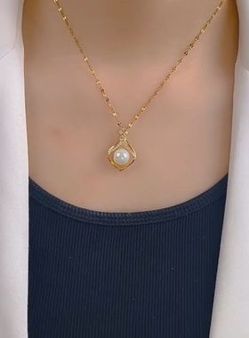 高级感小荷包珍珠吊坠设计感小众气质锁骨链时尚颈链2022年新款潮