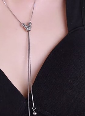 时尚银色圆球可抽拉调节毛衣链网红爆款轻奢小众设计感长款毛衣链