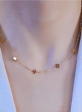 超闪方块花花项链女网红爆款轻奢气质百搭小众设计感精美项链女