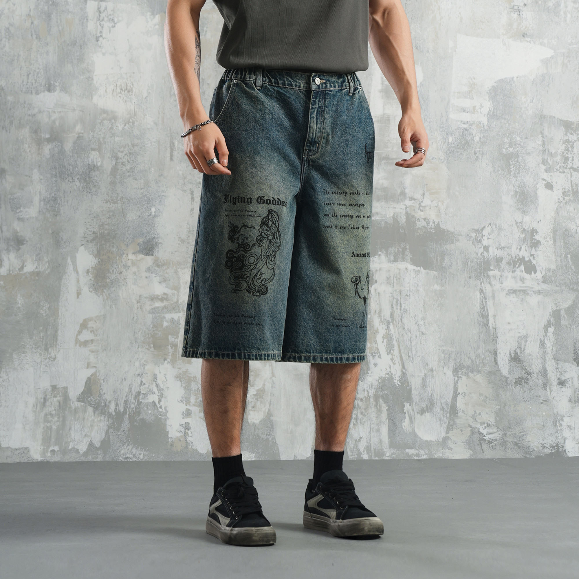 鹿家门蓝色牛仔七分裤男士休闲健身中裤篮球美式五分裤大码潮牌,淘宝优惠券,粉丝福利购,淘宝优惠卷