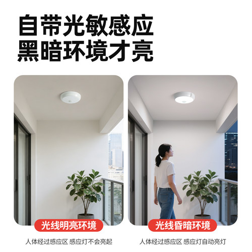 led感应灯楼梯灯小吸顶灯过道楼道走廊红外人体自动感应雷达声控 - 图2