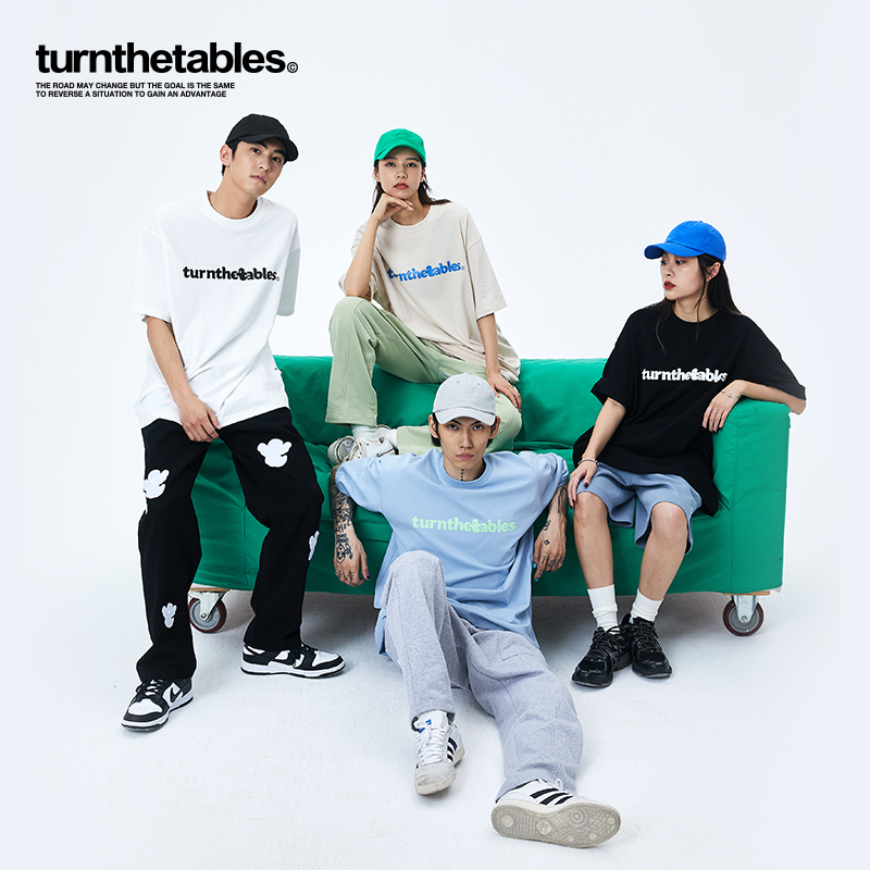 Turnthetables幽灵基础款短袖T恤男女国潮潮牌宽松印花情侣上衣夏 - 图1