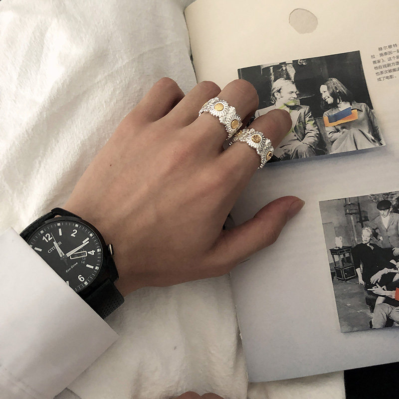 狐面潮牌gd同款雏菊男女ins对戒 狐面潮牌戒指/指环