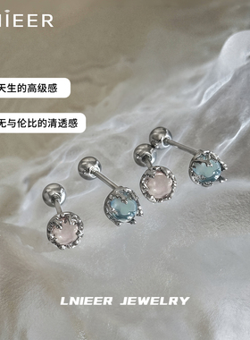 S925纯银针月光石耳钉女养耳洞