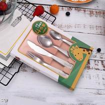 304 Stainless Steel Children Knife Fork Spoon Four Sets Mother & Baby Shop West Cutlery Cartoon Pattern Gift with the hand