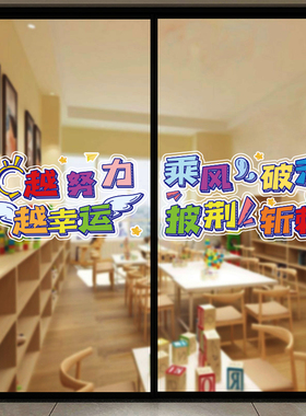 开学励志墙贴画教室橱窗装饰贴纸幼儿园机构卡通玻璃门静电贴自粘