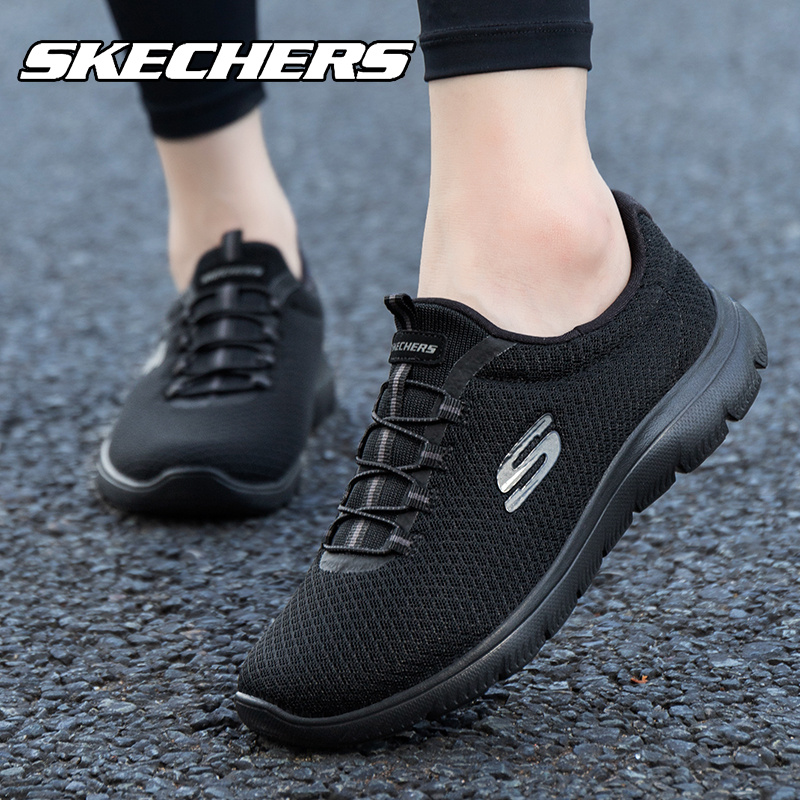 Skechers斯凯奇全黑色跑步鞋女鞋轻便透气网面休闲运动鞋官方正品-图2