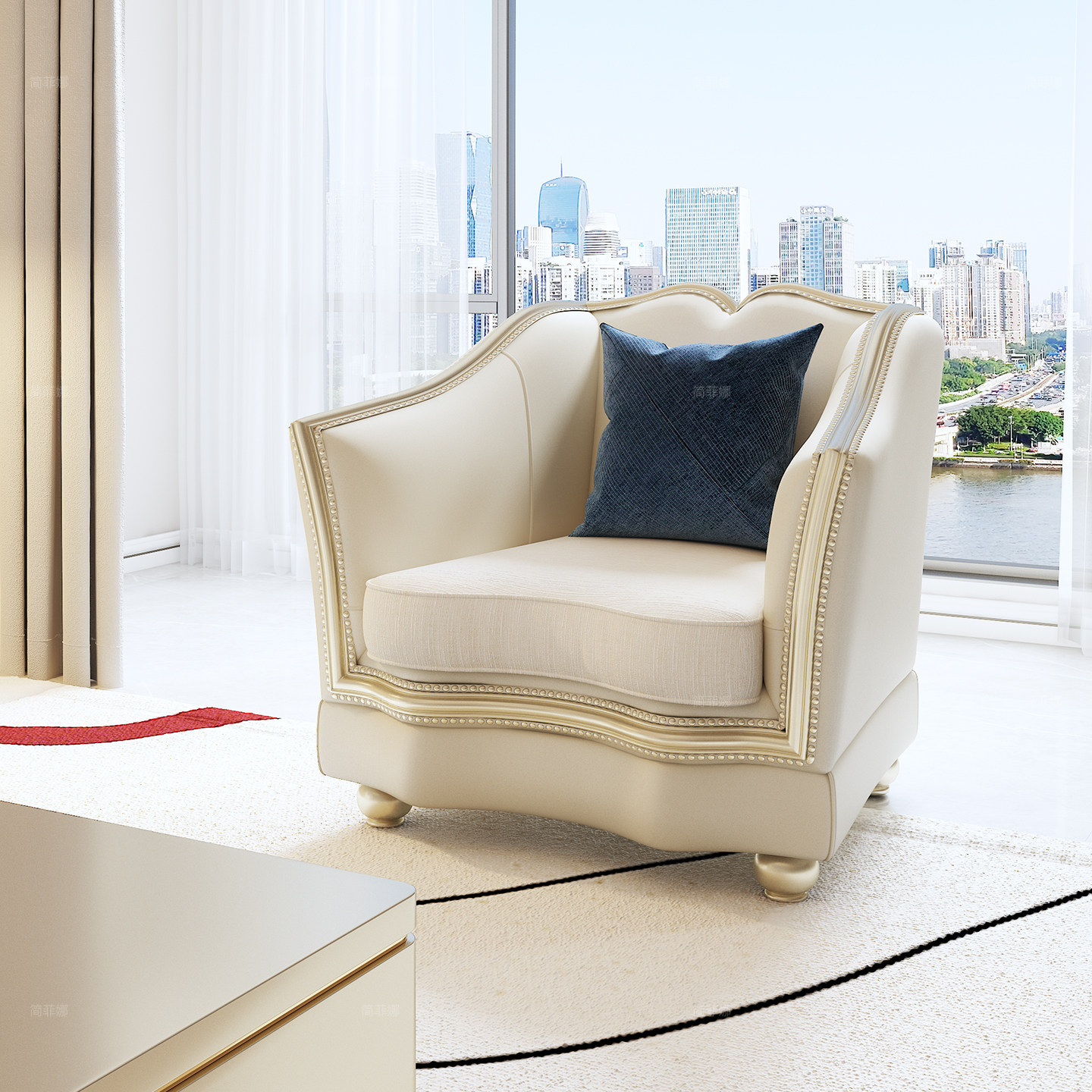 简菲娜轻奢美式爱丽丝花瓣皮布沙发真皮沙发组合高档别墅客厅沙发,淘宝优惠券,粉丝福利购,淘宝优惠卷