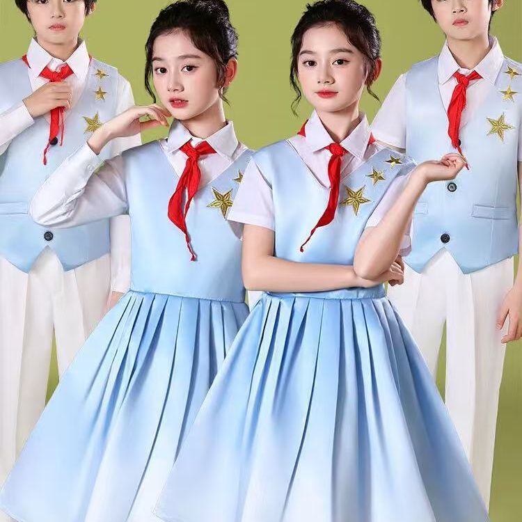儿童演出服红色爱国诗歌朗诵小学生大合唱服装演讲男女童歌唱祖国 - 图0