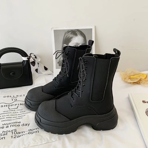 Martens, демисезонные утепленные эксклюзивные короткие сапоги на платформе, коллекция 2022, широкий устойчивый каблук