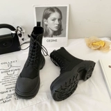 Martens, демисезонные утепленные эксклюзивные короткие сапоги на платформе, коллекция 2022, широкий устойчивый каблук