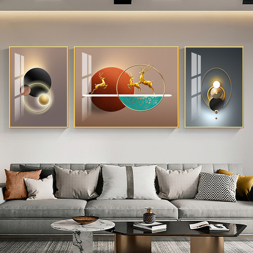 2025款简约沙发背景墙装饰画现代轻奢客厅挂画抽象三联画墙画壁画 - 图1