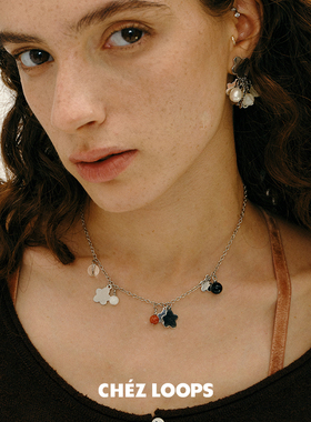 CHEZ LOOPS幸运花簇多用长项链腰链白水晶黄东陵玛瑙珍珠镀金项链