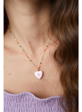 CHEZLOOPS珐琅项链爱心吊坠镀金