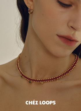 CHEZLOOPS红色镀金编织锁骨链