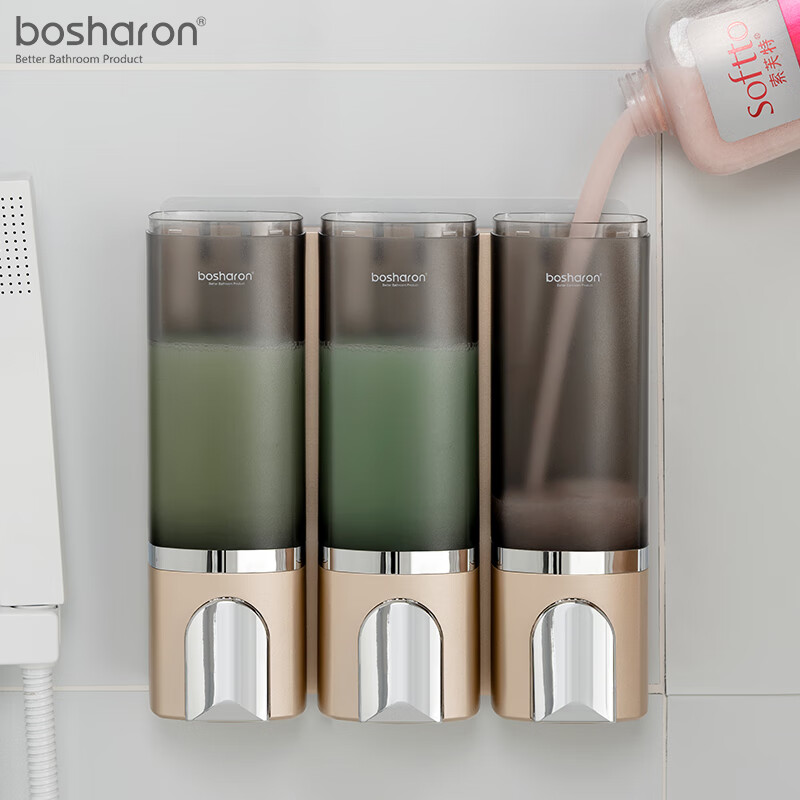 博莎朗免钉壁挂式酒店浴室厨房给皂器洗手液沐浴洗发露按压皂液器,淘宝优惠券,粉丝福利购,淘宝优惠卷