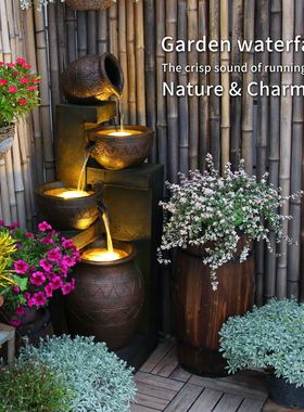 春善欧式风格工艺树脂 家居客厅装饰品摆设 创意流水喷泉摆件