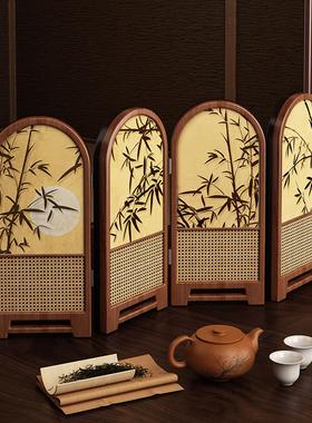 中古风墨竹小屏风茶台茶室桌面隔断摆件新中式装饰拍摄氛围感道具